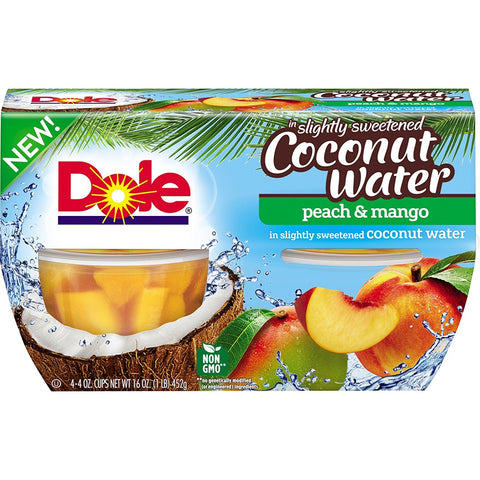 DOLE FRUIT BOWLS Peach and Mango in Slightly Sweetened Coconut Water, 4 Cups (6 Pack)
